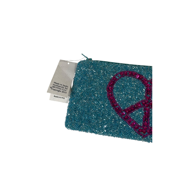 Women's Moyna Beaded Peace Sign Clutch One Size Turquoise Pink - Picture 2 of 6